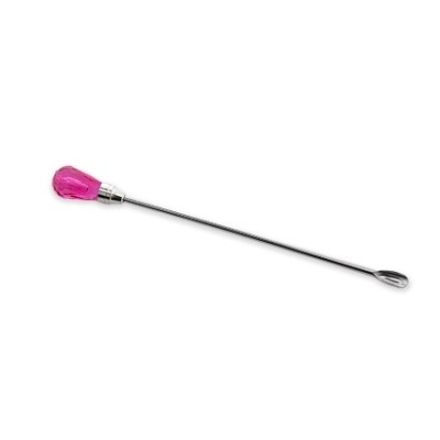 Palito metálico com ponta rosa de gema e outra ponta para abrir cápsulas