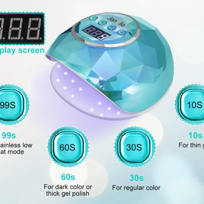 Lâmpada de gel azul turquesa com visor digital e tempos de cura para gel