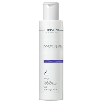 Frasco branco com tampa branca e texto Christina professional Rose demer 4 Post Peeling Protective Gel 150ml