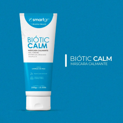 Embalagem de bisnaga azul e branca com máscara calmante BIÓTIC CALM da smartgr