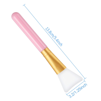 Pincel rosa com conector dourado e cabeça branca, medidas indicadas em azul