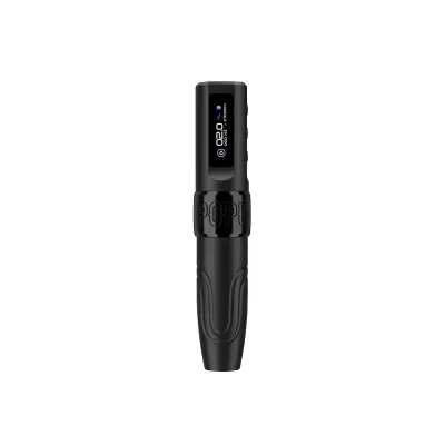 Dispositivo eletrônico preto com ecrã digital e design ergonómico