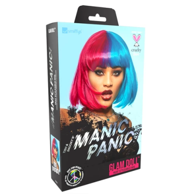 Caixa de peruca Manic Panic Glam Doll com cabelo azul e rosa