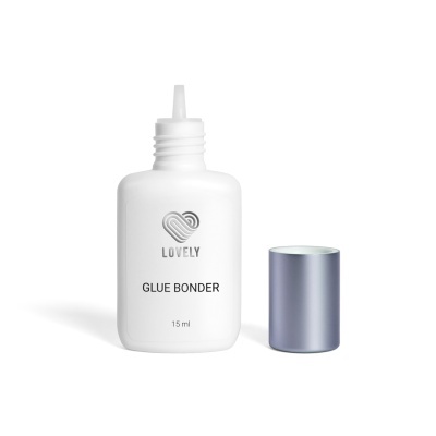 Frasco branco plástico com tampa cinzenta e texto Lovely Glue Bonder 15 ml