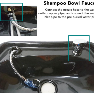 Pia preta com torneira cromada e mangueira metálica flexível prateada