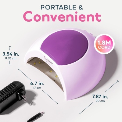 Dispositivo portátil para tratamento UV/LED de unhas branco e roxo com cabo e carregador preto