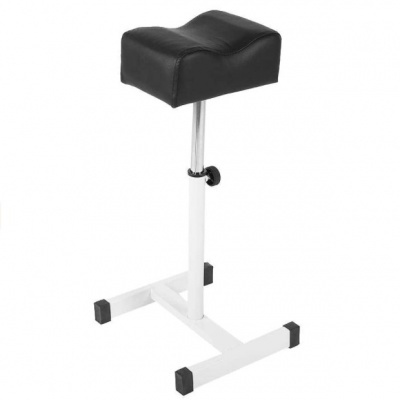 Banco de apoio metálico branco com assento preto acolchoado