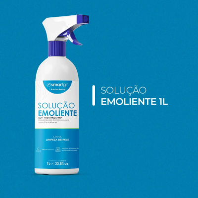 Frasco de solução emoliente SmartGR com rótulo azul e branco