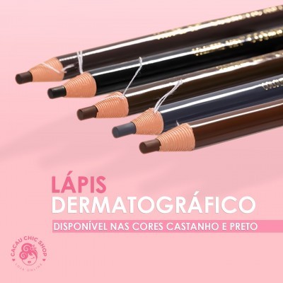 Lápis dermatográficos castanho e preto com embalagem plástica em fundo rosa