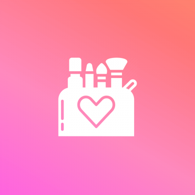 Ícone de conjunto de maquilhagem com batom, lápis e pincel numa bolsa com coração