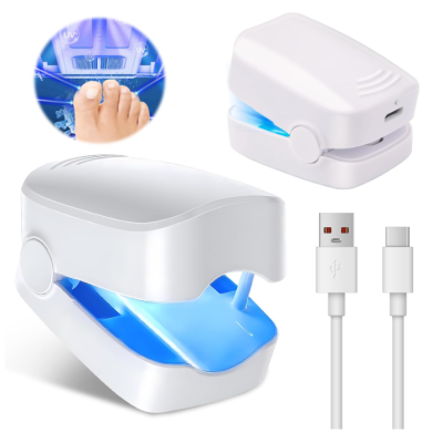 Dispositivo esterilizador branco com luz azul e cabo USB