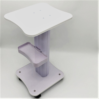 Carrinho móvel branco com bandeja cinzenta e rodas negras