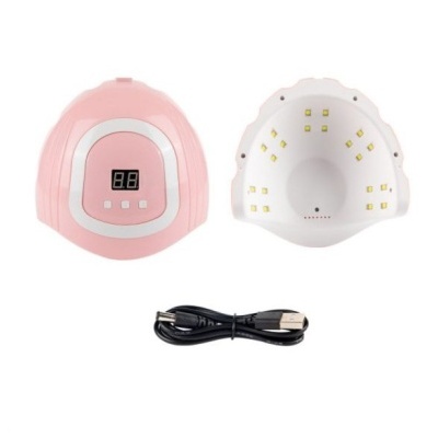 Secador de unhas LED/UV cor-de-rosa com visor digital e cabo USB preto