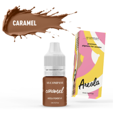 Frasco de pigmento para aréolas cor caramel com embalagem colorida