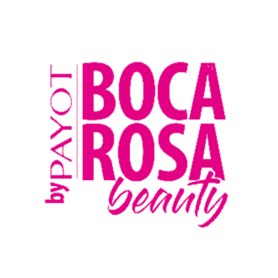 Logótipo rosa com texto 'by PAYOT BOCA ROSA beauty' em fundo preto