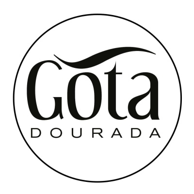 Logo circular com texto 'Gota Dourada' em preto