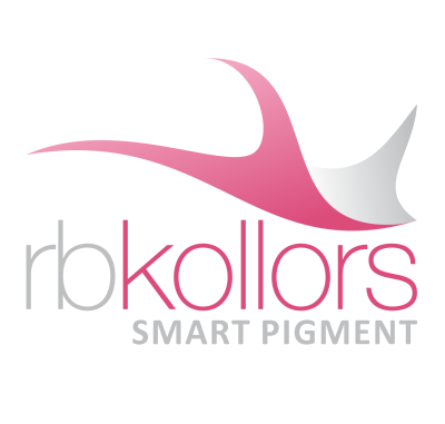 Logótipo rb kollors SMART PIGMENT com design abstrato em rosa e cinzento