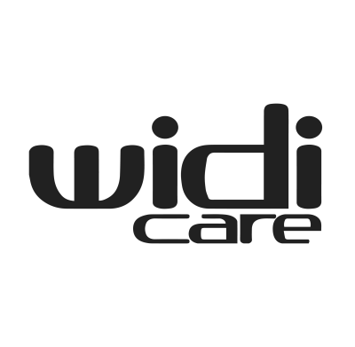 Logotipo preto com o texto 'widi care' em fundo branco