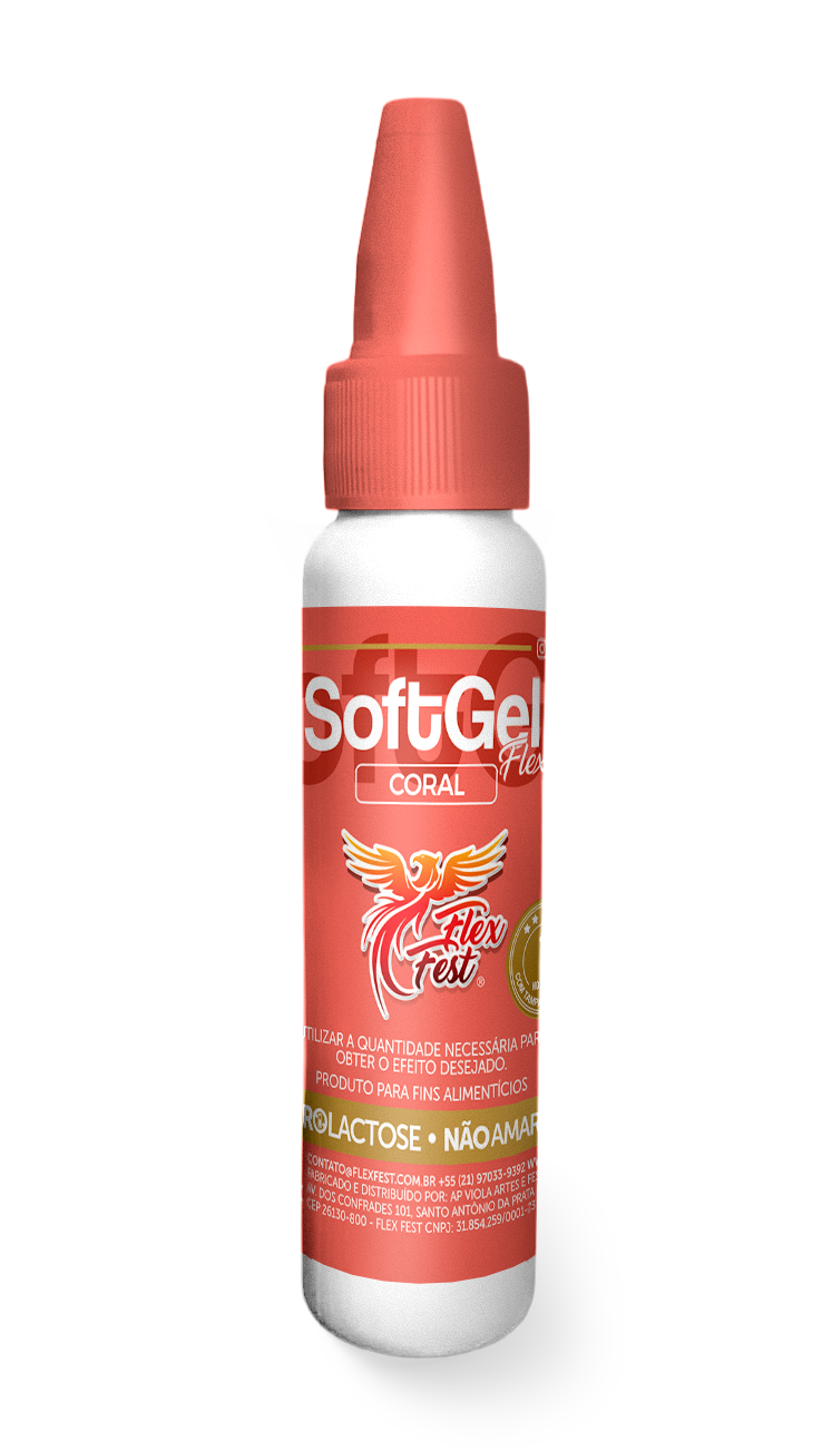 Soft Gel Flex Coral 25g- 1 Unidade Frasco de SoftGel Flex Coral vermelho com tampa cor-de-coral