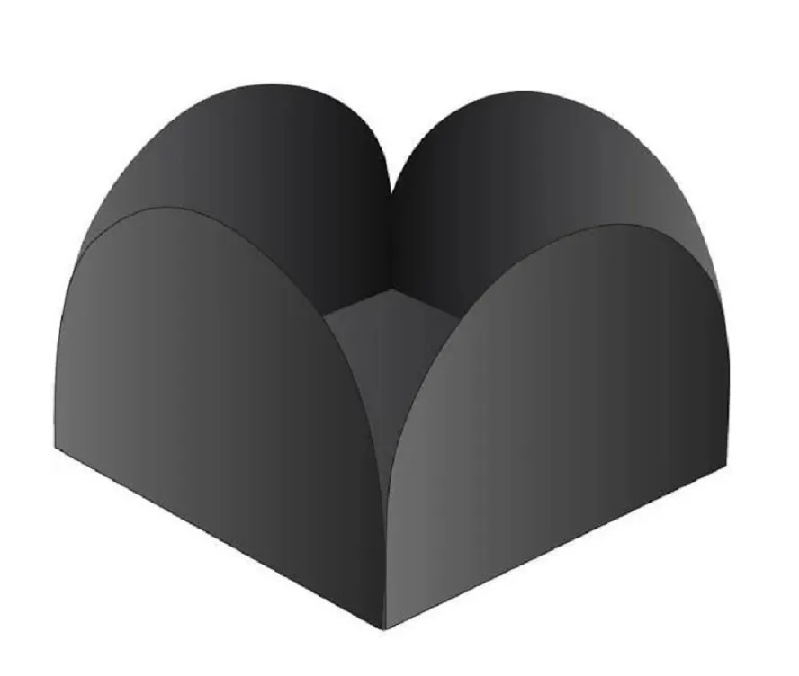 Recipiente preto com quatro laterais curvas em forma de pétalas