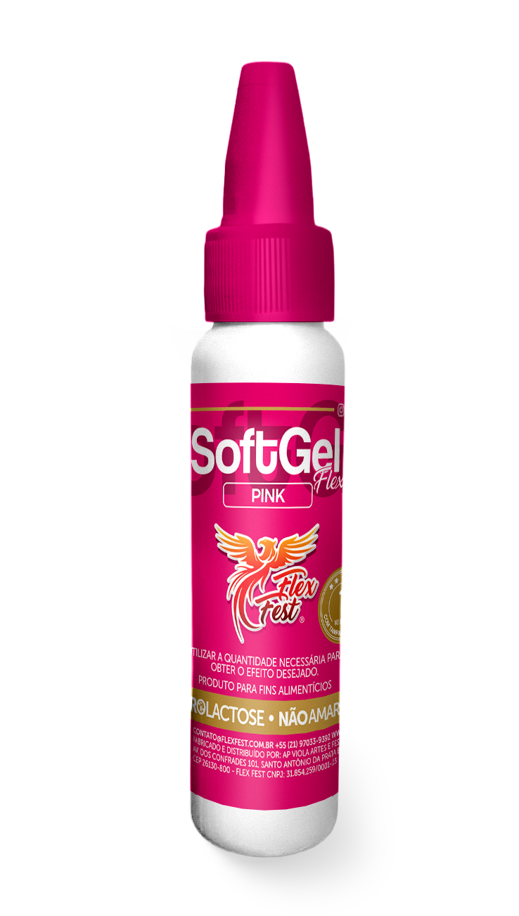 Soft Gel Flex Pink 25g- 1 Unidade Frasco plástico branco e rosa com tampa rosqueada rosa e rótulo rosa SoftGel Flex PINK
