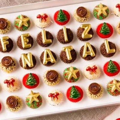 Cupcakes decorados com tema de Natal em caixa branca isolada