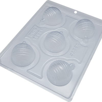 Forma plástica transparente para moldar bolas de Natal com nervuras