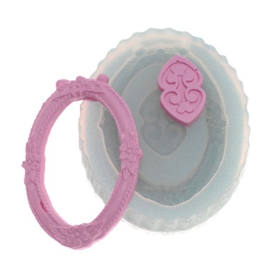 Conjunto de moldes para silicone com forma oval e detalhes cor-de-rosa