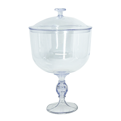 Âmfora de vidro transparente com tampa em fundo branco