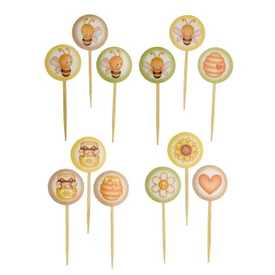 Palitos decorativos com motivos de abelhas e mel