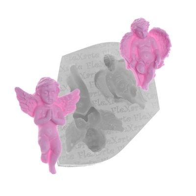 Molde flexível transparente com anjinhos rosas de silicone