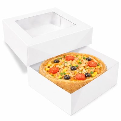 Embalagem branca aberta com tarte de legumes