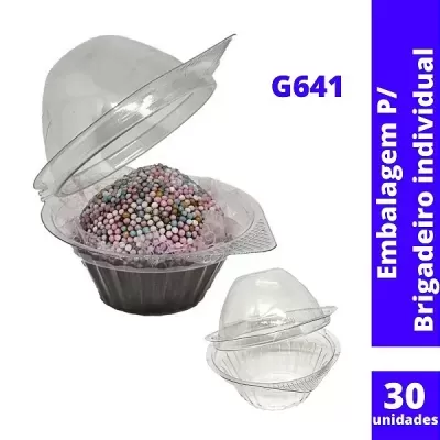 Embalagem plástica transparente individual para brigadeiro modelo G641 com brigadeiro decorado colorido