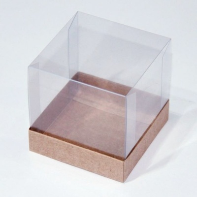 caixa de embalagem quadrada com base de cartão e tampa transparente