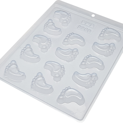 Moldes transparentes para chocolate em forma de pés de bebé