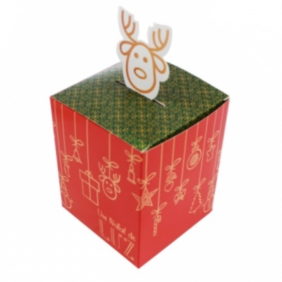 Caixa decorativa de Natal vermelha e verde com recorte de rena