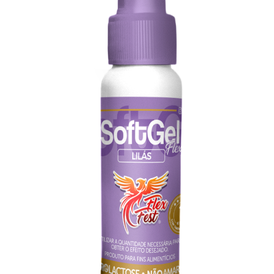 Frasco de SoftGel Flex lilás com tampa e rótulo lilás