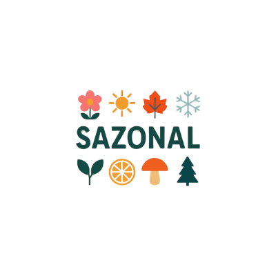 Ícones de estações do ano e texto SAZONAL em fundo branco