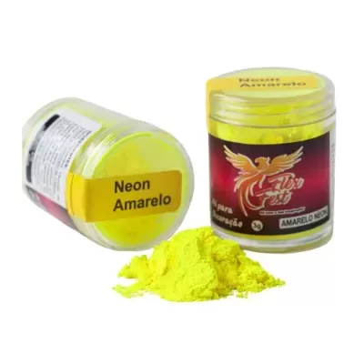 Frascos de pó amarelo neon para decoração com rótulo 'Neon Amarelo'