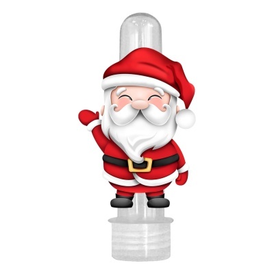 Frasco com tampa decorada com figura do Pai Natal animado em vermelho e branco