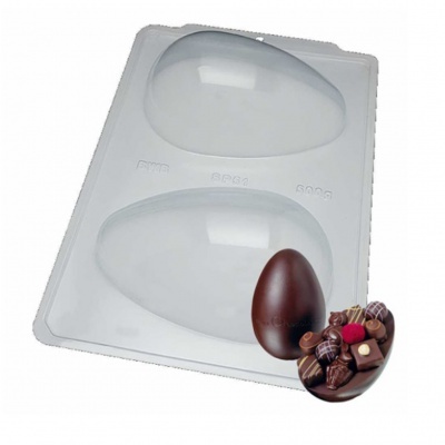 Molde de plástico transparente para ovo de chocolate com ovo de chocolate decorado