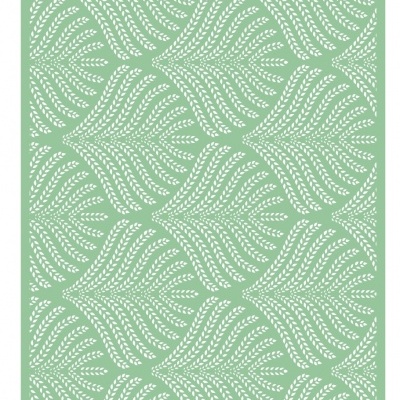 Stencil verde-água com padrão de folhas perfuradas, palavra LOLA e número 47 no topo