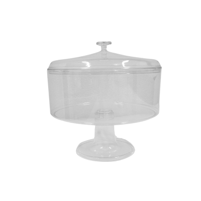 Suporte para bolos em vidro transparente com tampa e base redonda