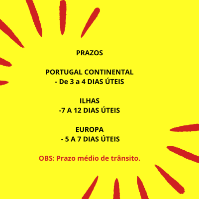 Texto sobre prazos de entrega em fundo amarelo com manchas vermelhas
