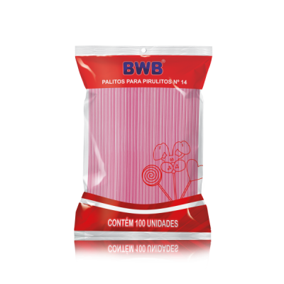 Pacote plástico vermelho e transparente com palitos para pirulitos BWB Nº 14