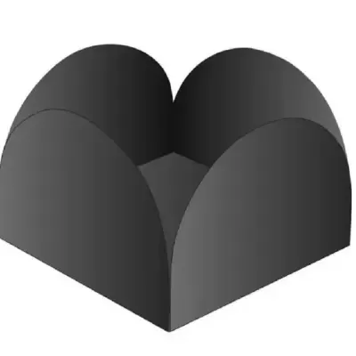 Recipiente preto com quatro laterais curvas em forma de pétalas