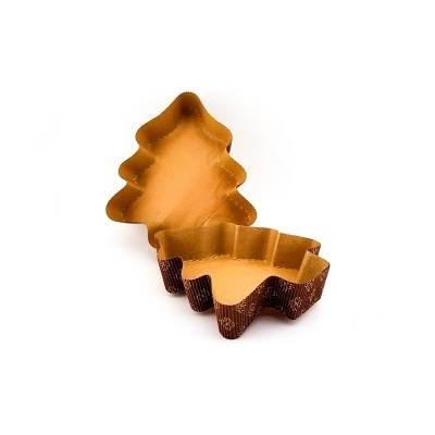 Forma para bolo ou pão em forma de árvore de Natal castanha e amarela