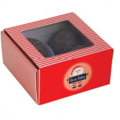 Caixa vermelha com doces e etiqueta de Natal