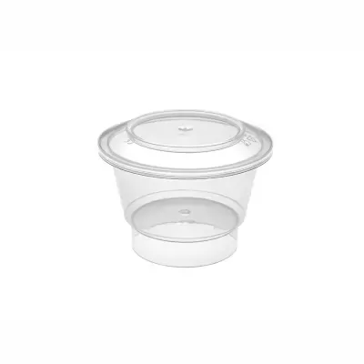 Pote plástico transparente com tampa redonda