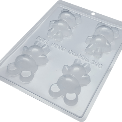 Forma plástica transparente com moldes de ursinhos e texto em relevo